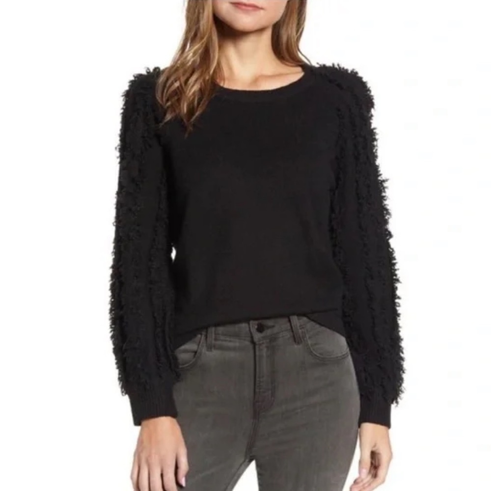 1. State black crew neck sweater fringe sleeves M NWT